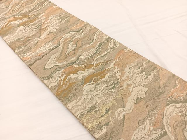 平和屋着物◎西陣 服部織物謹製 六通柄 本袋帯 遠山風景文 金糸 正絹 逸品 BAAX0601hv