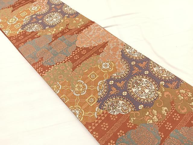 平和屋着物◎六通柄袋帯 唐織 向かい鳳凰花唐草文 金銀糸 正絹 逸品 BAAX0683hv