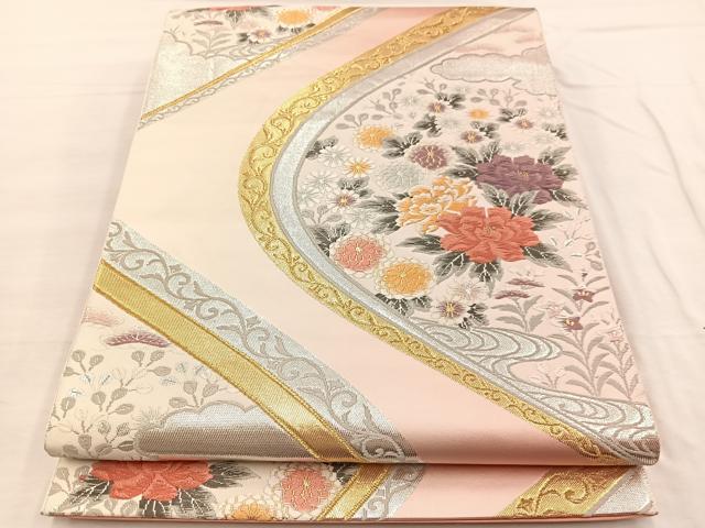 平和屋着物◎西陣 六通柄袋帯 唐織 流水花文 金銀糸 正絹 逸品 BAAX0685hv