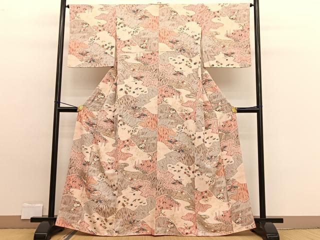 平和屋着物■上質な小紋 ふくれ織 鴛鴦花筏文 金彩 正絹 逸品 BAAW7602hv