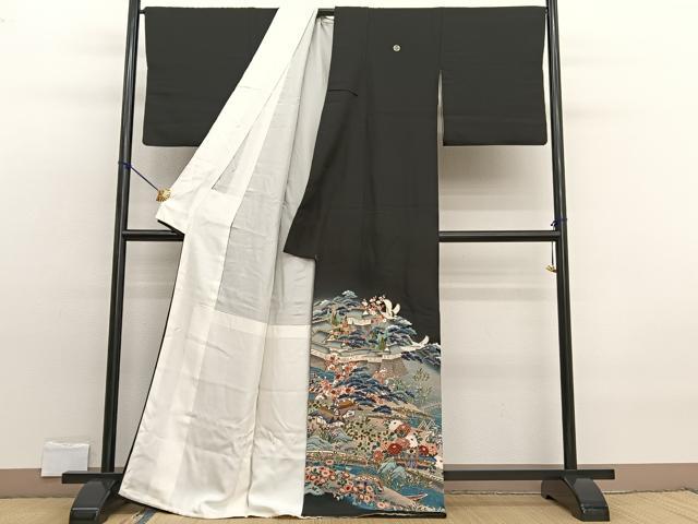 平和屋着物■豪華黒留袖 友禅 作家物 飛鶴風景文 暈し染め 正絹 逸品 BAAW7599hv