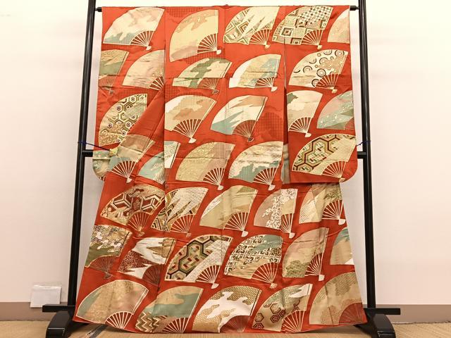 平和屋着物■豪華振袖 駒刺繍 扇面有職文様 金彩 正絹 逸品 BAAW7597hv