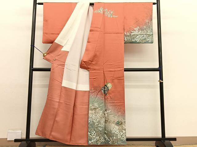 平和屋着物■訪問着 螺鈿 草花文 暈し染め 金銀彩 正絹 逸品 BAAW7601hv