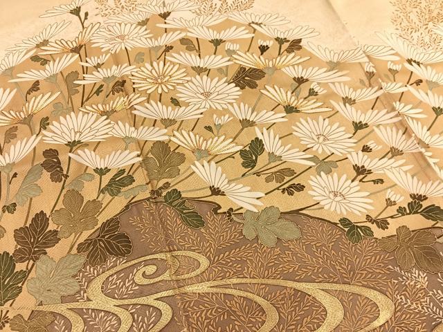 平和屋着物■豪華色留袖 作家物 駒刺繍 流水菊文 金彩 正絹 逸品 BAAW7909hv