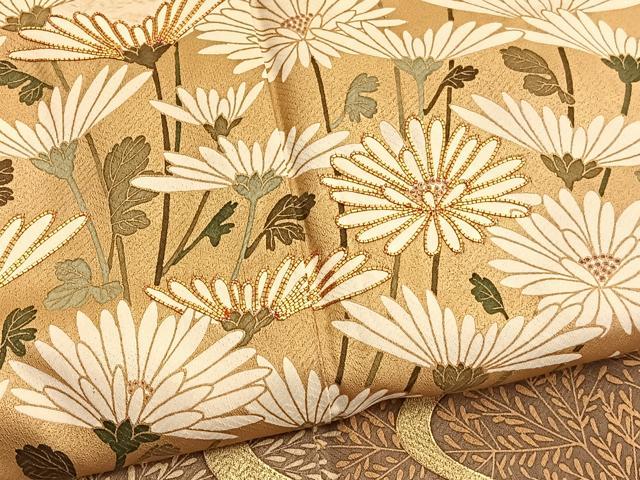 平和屋着物■豪華色留袖 作家物 駒刺繍 流水菊文 金彩 正絹 逸品 BAAW7909hv