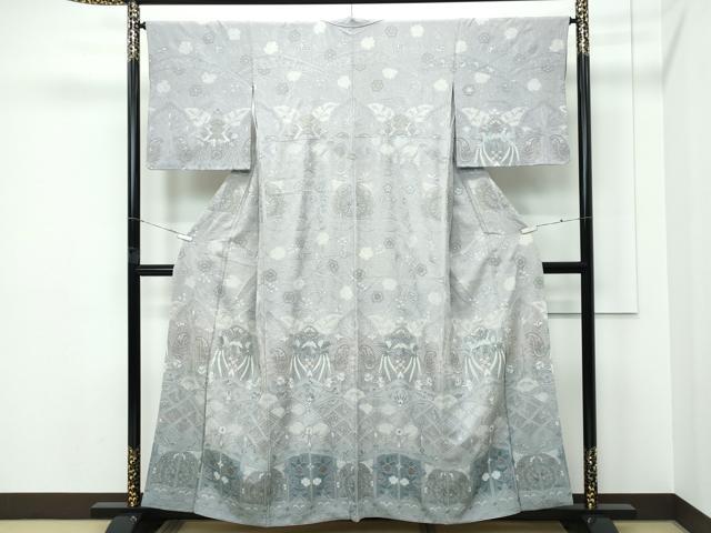 平和屋本店●極上 訪問着 総刺繍 中国三大刺繍 スワトウ相良刺繍 絞り 正倉院鳳凰花唐草文 金糸 利休白茶色地 さが美扱い 逸品 CZAA5567s6