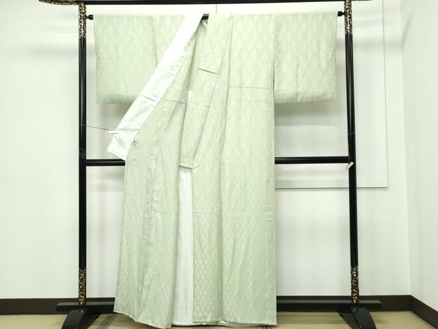 平和屋着物▽極上 色無地 単衣 夏虫色地 花菱地紋 銀通し地 逸品 CZAA5561s6