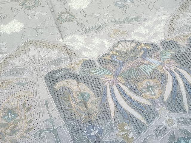 平和屋本店●極上 訪問着 総刺繍 中国三大刺繍 スワトウ相良刺繍 鳳凰花唐草文 利休白茶色地 金糸 逸品 CZAA5582s6
