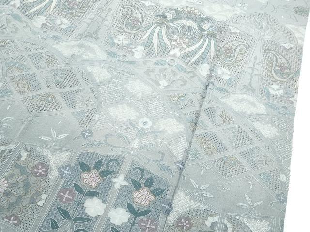 平和屋本店●極上 訪問着 総刺繍 中国三大刺繍 スワトウ相良刺繍 絞り 正倉院鳳凰花唐草文 金糸 利休白茶色地 さが美扱い 逸品 CZAA5567s6