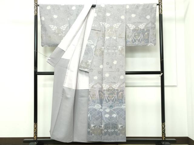 平和屋本店●極上 訪問着 総刺繍 中国三大刺繍 スワトウ相良刺繍 鳳凰花唐草文 利休白茶色地 金糸 逸品 CZAA5582s6