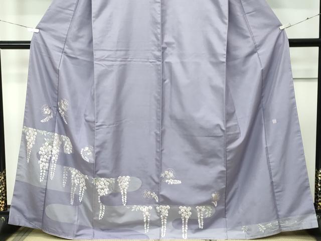 平和屋本店●極上 山口美術織物 皇室 伊勢神宮御用 西陣織 訪問着 紬地 総刺繍 藤花房 花喰い鳥 紫鼠色地 逸品 未使用 CZAA5578s6