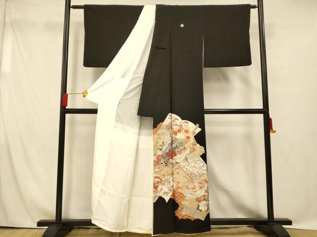 平和屋着物■豪華黒留袖 飛鶴冊子文 金彩 正絹 逸品 AABG9802fw