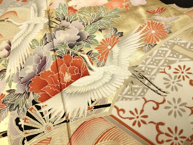平和屋着物■豪華黒留袖 飛鶴冊子文 金彩 正絹 逸品 AABG9802fw