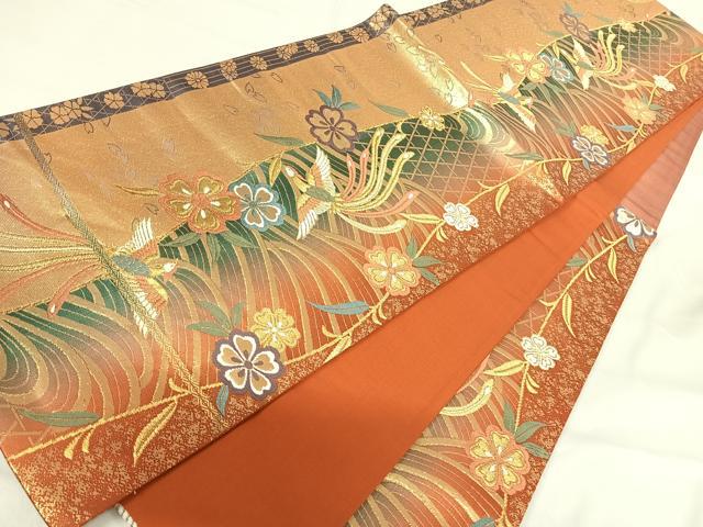 平和屋着物◎六通柄袋帯 唐織 鳳凰花文 金糸 正絹 逸品 AABG2448yx