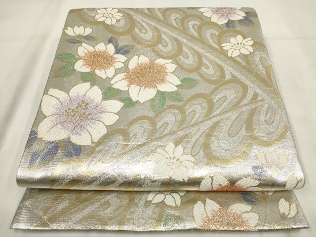平和屋着物▼六通柄袋帯 草花文 金銀糸 正絹 逸品 AABH1419wj