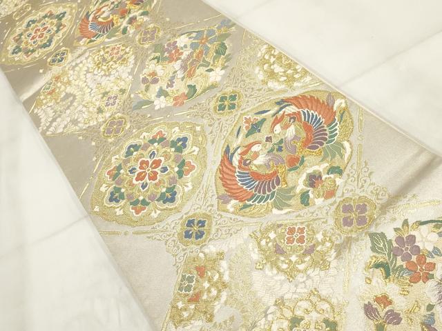 平和屋着物▼六通柄袋帯 花鳥菱文 金糸 正絹 逸品 AABH1442wj