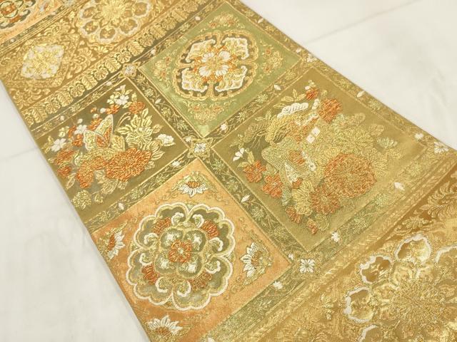 平和屋着物▼六通柄袋帯 吉祥花蝶文 金糸 正絹 逸品 AABH1481wj
