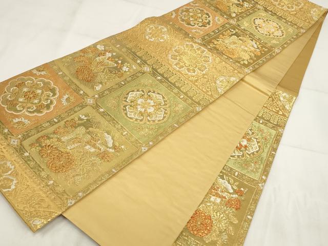 平和屋着物▼六通柄袋帯 吉祥花蝶文 金糸 正絹 逸品 AABH1481wj