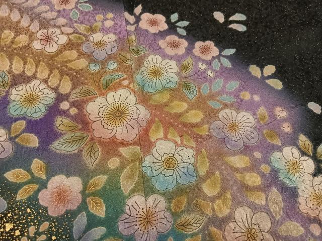 平和屋着物●豪華振袖 辻が花 絞り 暈し染め 黒地 金彩 金通し地 正絹 逸品 AABH3871ph