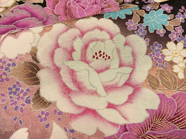 平和屋着物●豪華振袖 刺繍 舞花文 暈し染め 金彩 正絹 逸品 AABH3868ph
