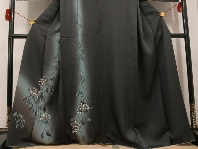 平和屋着物●京都の名門ブランド 銀花仙 訪問着 桜蘭 暈し染め 黒地 正絹 逸品 AABH3873ph