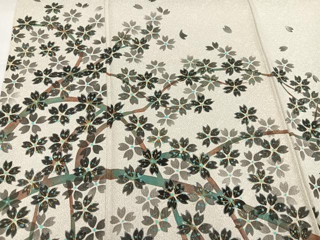 平和屋着物●友禅作家の巨匠 浅井青仁 訪問着 お召地 桜 金彩 正絹 逸品 AABH3853ph