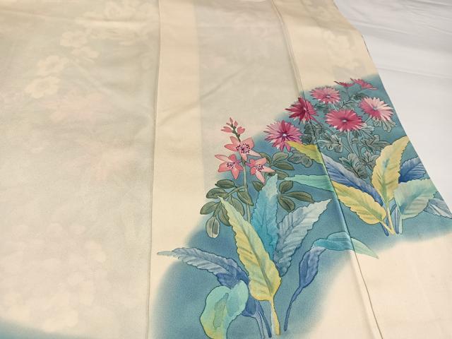 平和屋着物●豪華振袖 作家物 手描き 草花文 暈し染め ロング丈 正絹 逸品 AABH3867ph