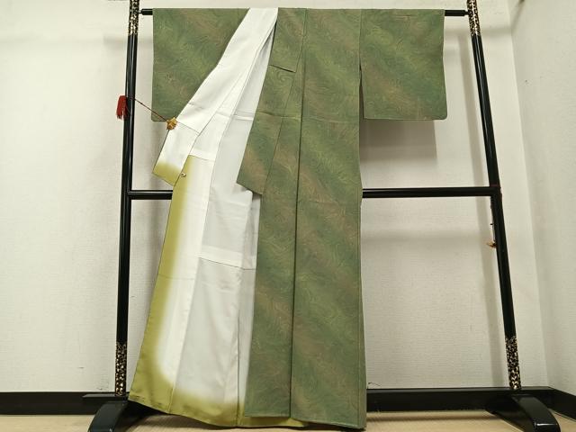 平和屋着物●上質な小紋 墨流し染 暈し染め さが美扱い 反端付き 正絹 逸品 AABH3855ph