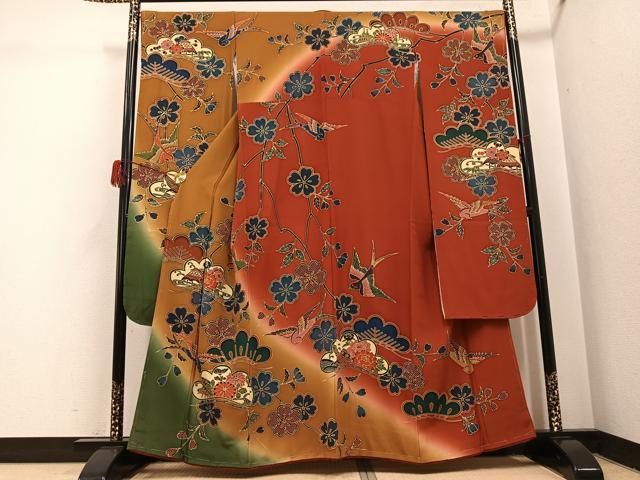 平和屋着物●豪華振袖 紅型 花鳥文 暈し染め 正絹 逸品 未使用 AABH3863ph