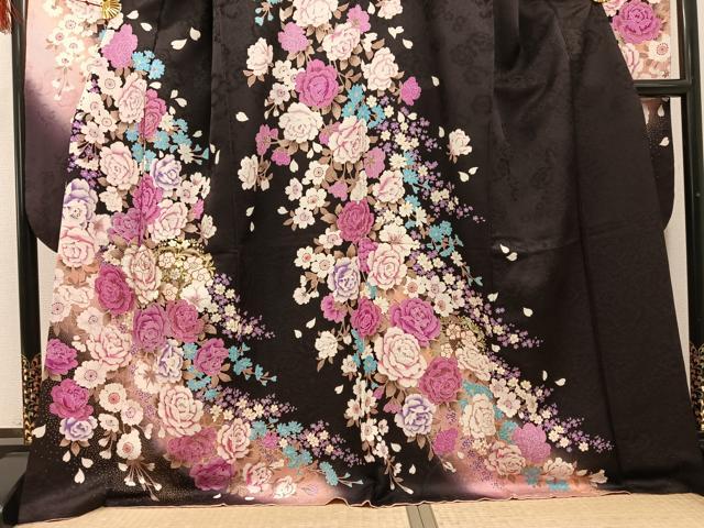 平和屋着物●豪華振袖 刺繍 舞花文 暈し染め 金彩 正絹 逸品 AABH3868ph