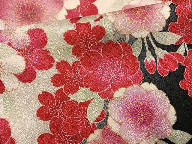 平和屋着物●豪華振袖 駒刺繍 夜桜 暈し染め 黒地 金彩 正絹 逸品 AABH3860ph