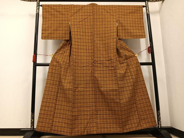 平和屋着物●上質な紬 格子 正絹 逸品 AABH3858ph