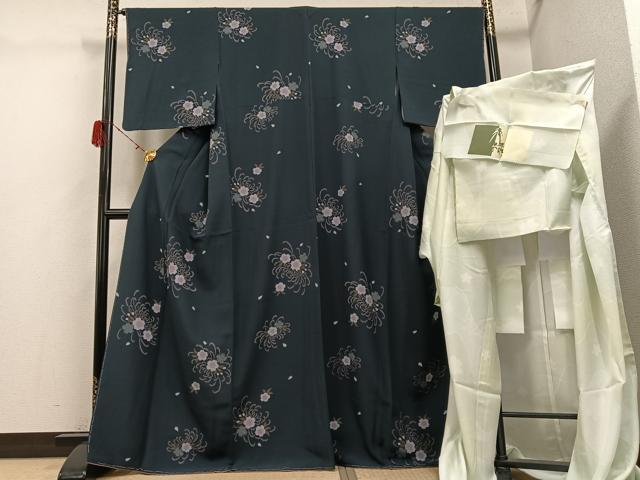 平和屋着物●上質な小紋 長襦袢(無双仕立て)セット 舞花文 正絹 逸品 未使用 AABH3876ph