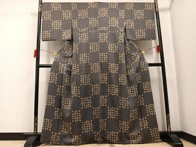 平和屋着物●上質な小紋 絞り 変わり市松 正絹 逸品 AABH3861ph