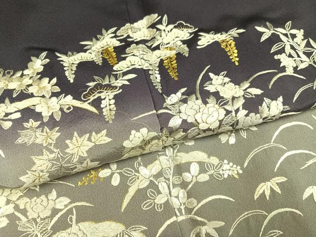 平和屋着物●訪問着 総手刺繍 草花文 暈し染め 金糸 正絹 逸品 AABH3875ph
