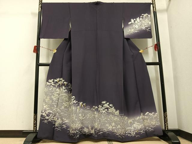 平和屋着物●訪問着 総手刺繍 草花文 暈し染め 金糸 正絹 逸品 AABH3875ph