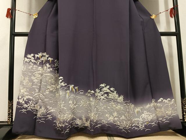 平和屋着物●訪問着 総手刺繍 草花文 暈し染め 金糸 正絹 逸品 AABH3875ph