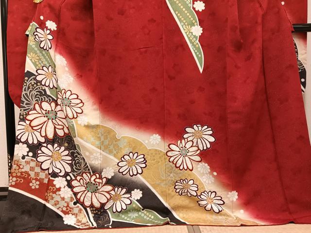 平和屋着物●豪華振袖 絞り 雪芝花文 暈し染め 金彩 銀通し地 ロング丈 正絹 逸品 AABH4042ph
