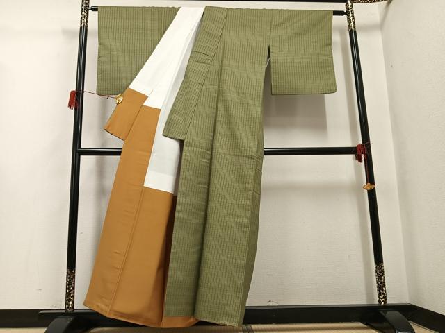 平和屋着物●上質な紬 綾織 間道 正絹 逸品 AABH4043ph