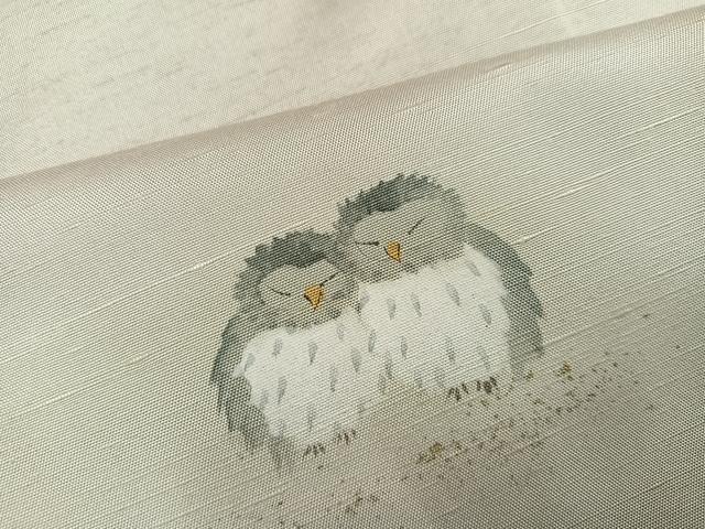 平和屋着物●訪問着 作家物 和歌 紬地 手描き フクロウ 正絹 逸品 AABH4041ph