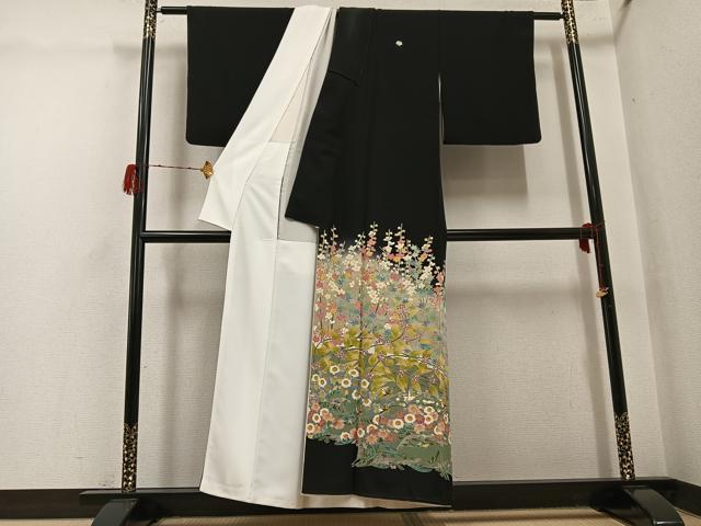 平和屋着物●本加賀友禅作家 百貫華峰 黒留袖 花鳥文 暈し染め 正絹 逸品 AABH3880ph