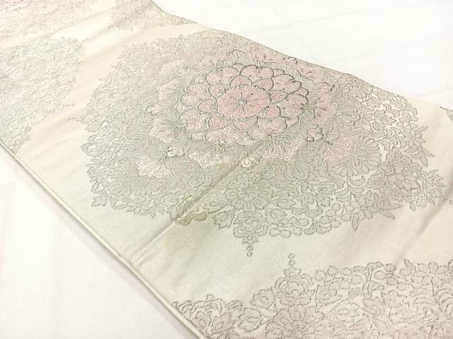 平和屋着物◎六通柄袋帯 唐織 正倉院花文 銀糸 正絹 逸品 AABH2389uk