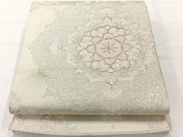 平和屋着物◎六通柄袋帯 唐織 正倉院花文 銀糸 正絹 逸品 AABH2389uk