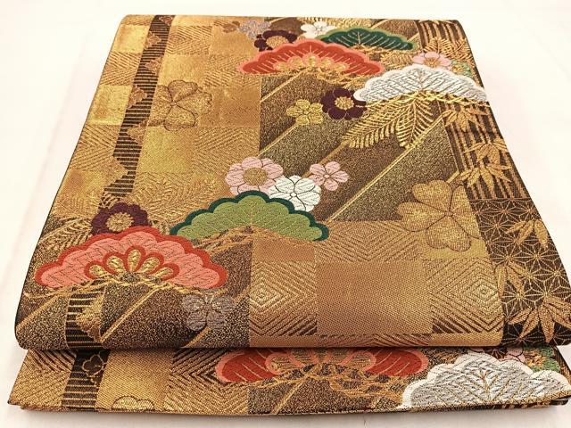 平和屋着物◎六通柄袋帯 唐織 松竹梅 金銀糸 正絹 逸品 BAAW8777yc