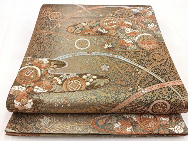 平和屋着物◎六通柄袋帯 唐織 宝尽くし草花文 金糸 正絹 逸品 BAAW8778yc