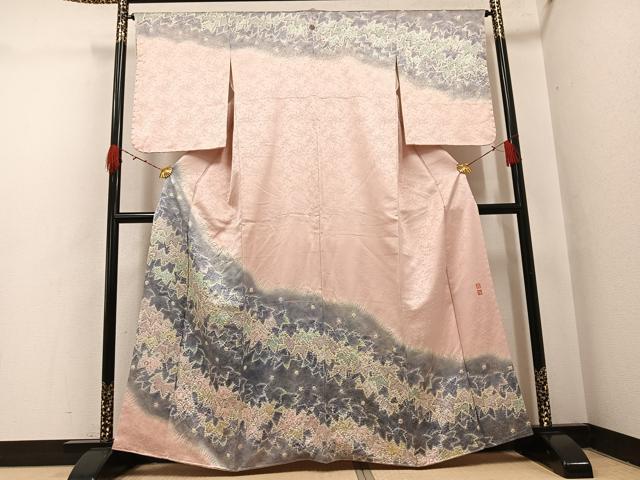 平和屋着物●染色家 三好一彩 訪問着 辻が花 絞り 暈し染め 金通し地 正絹 逸品 AABH4063ph