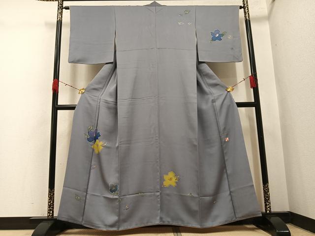 平和屋着物●染色作家 青野保夫 訪問着 ろうけつ染 草花文 金彩 さが美扱い オパール系使用 正絹 逸品 AABH4062ph