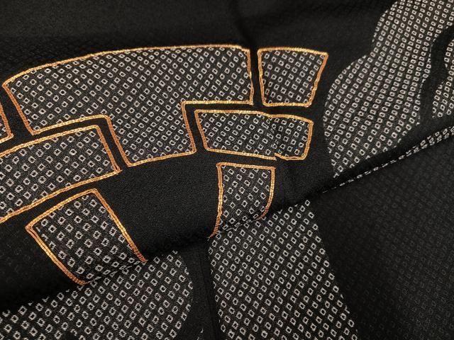 平和屋着物●お召 訪問着 駒刺繍 片輪車立波文 黒地 正絹 逸品 AABH4050ph