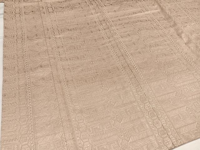 平和屋着物●お召 幾何学文様 色無地 白茶色 正絹 逸品 AABH4055ph