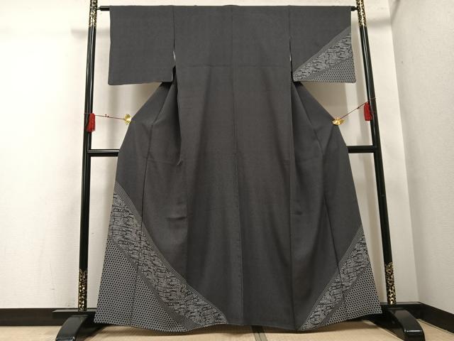 平和屋着物●江戸小紋 訪問着 流水篭目文 黒地 正絹 逸品 AABH4070ph